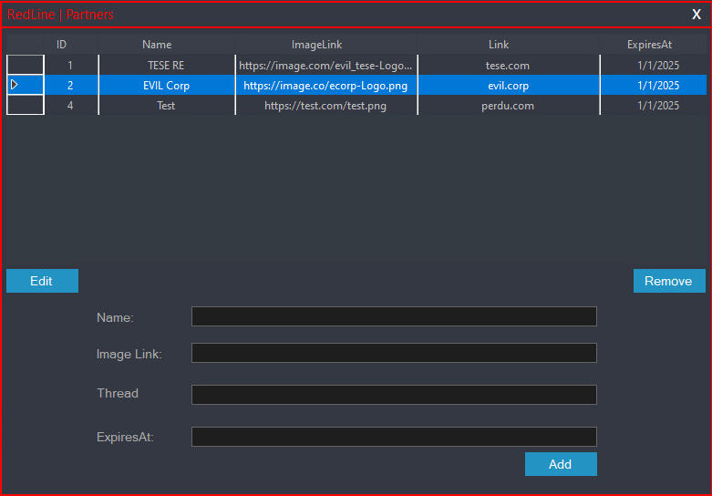 Figure 15. RedLine MainServer advertisement management interface