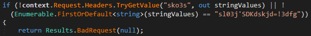 Figure 19. Code for checking whether request contains the correct sko3s header