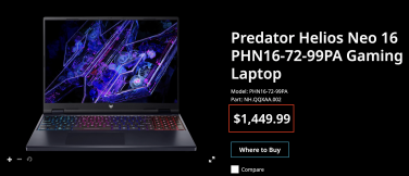 a screenshot of a laptop on acer's website