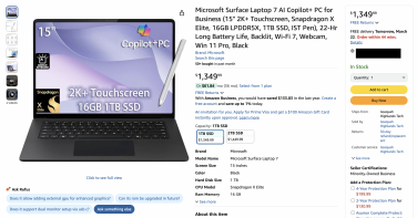 a screenshot of a third-party amazon listing for a microsoft surface laptop 7
