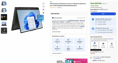 a third-party asus laptop listing on walmart's website