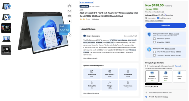 an asus laptop listing on walmart's website
