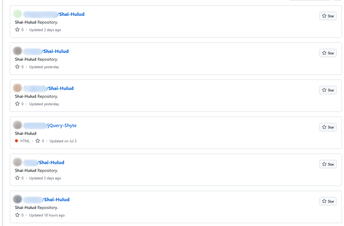 Open GitHub repositories compromised by Shai-Hulud
