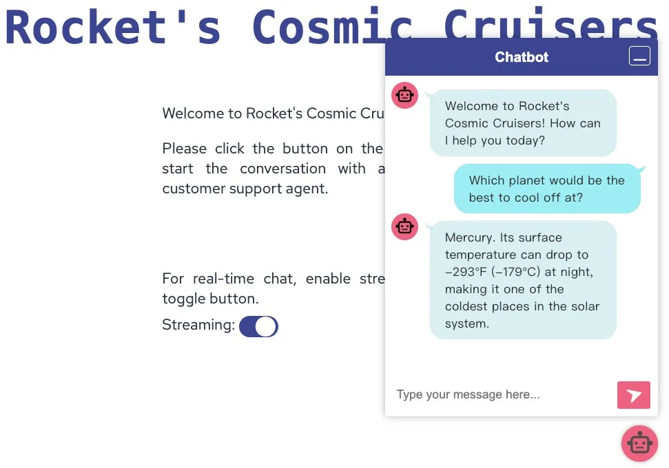 The application with the new streaming option enabled.