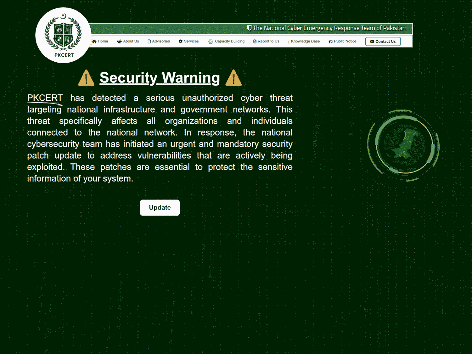 Figure 10. Deceptive website impersonating Pakistan’s Computer Emergency Response Team